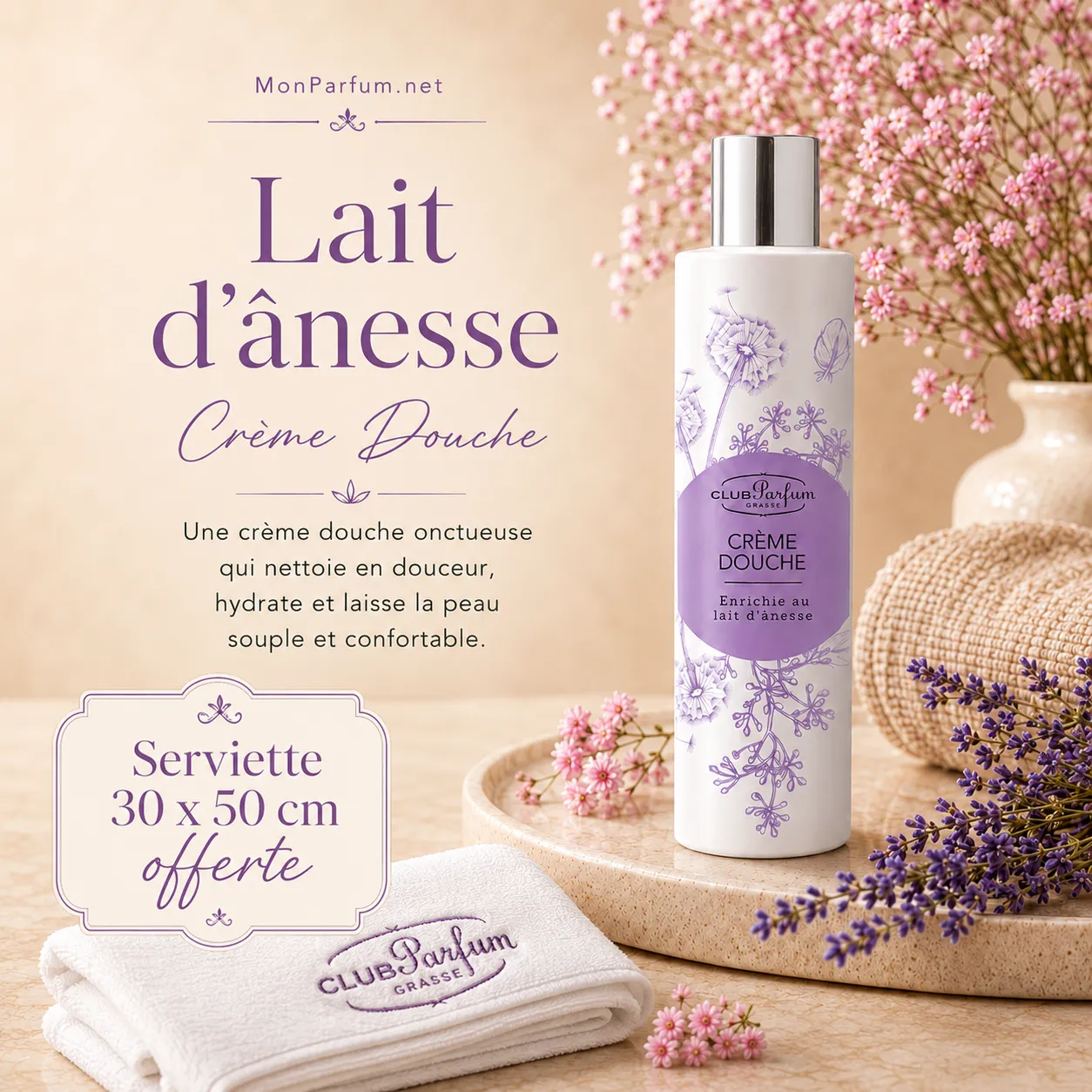 CREME DOUCHE 200 ML<br>au lait ânesse<br>Serviette Offerte
