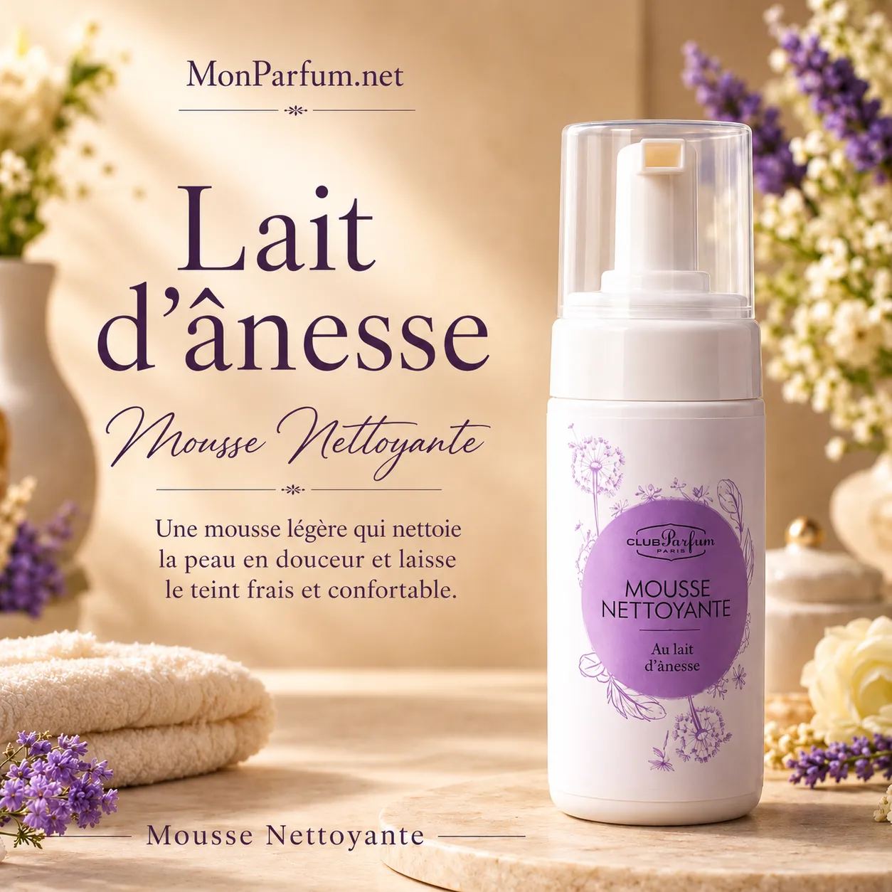 MOUSSE NETTOYANTE 100 ML<br>au lait ânesse<br>Coton Démaquillant Offert