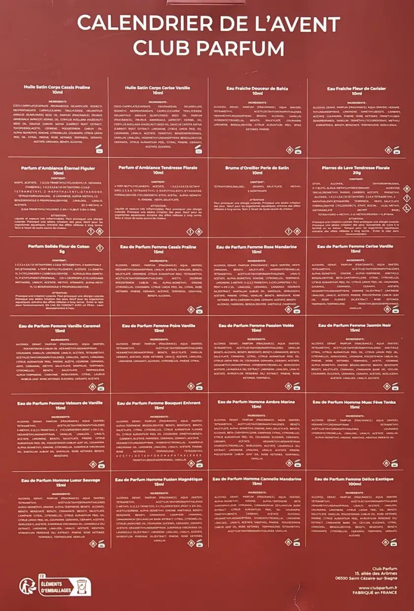 Contenu Calendrier de l'avent